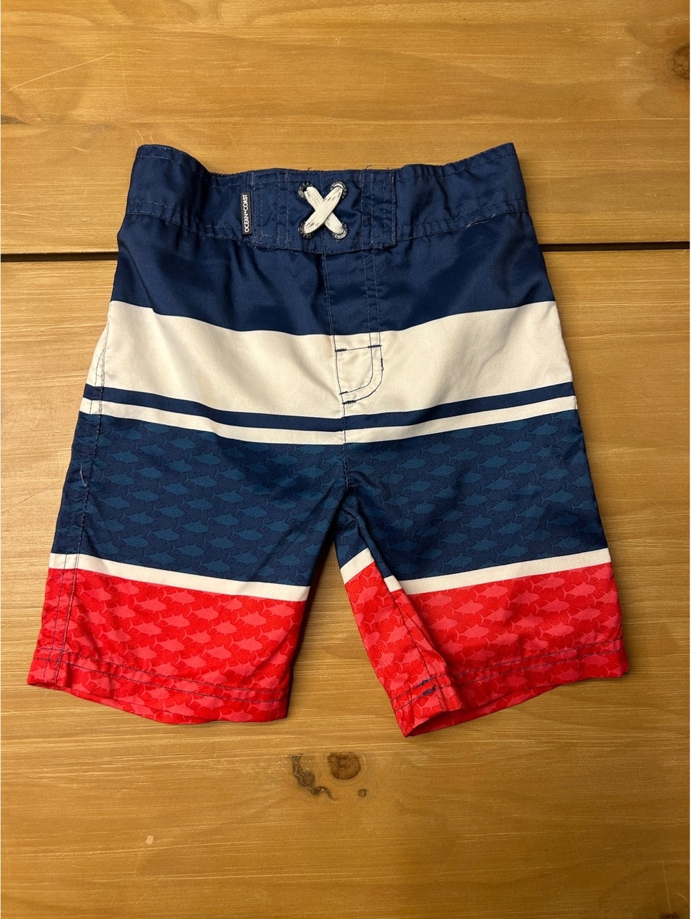 Ocean Coast Boys' Swim Trunks Size 4T Red White and Blue Striped